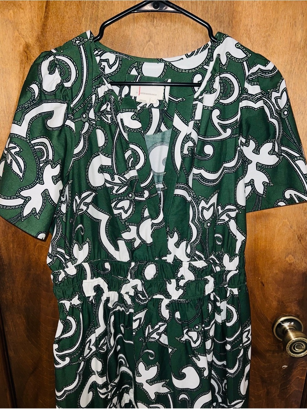 Anthropologie Somerset Forest Green and White Printed Tiered Maxi Dress - Picture 2 of 5